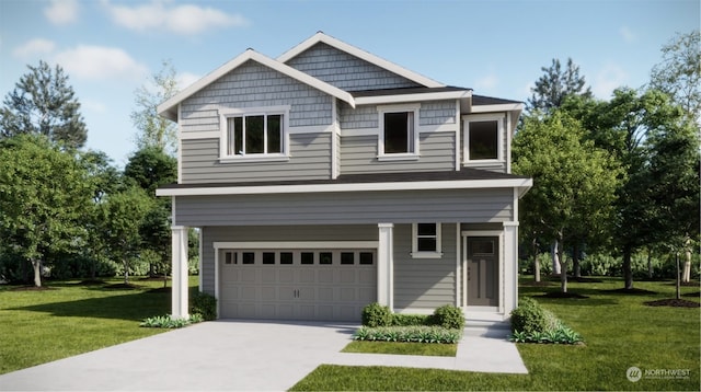 view of front of home featuring a front lawn and a garage