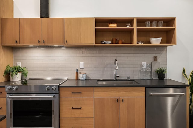 kitchen with appliances with stainless steel finishes, sink, and backsplash