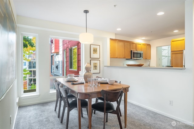 carpeted dining room featuring a wealth of natural light