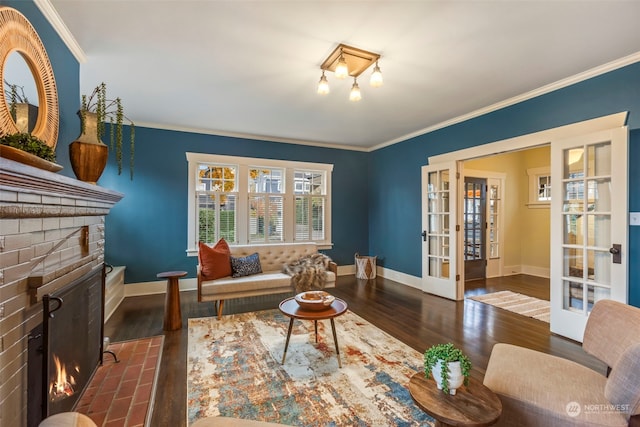 2033 11th Ave E, Seattle, WA 98102 - living room featuring a fireplace, french doors, wood finished floors, crown molding, and baseboards