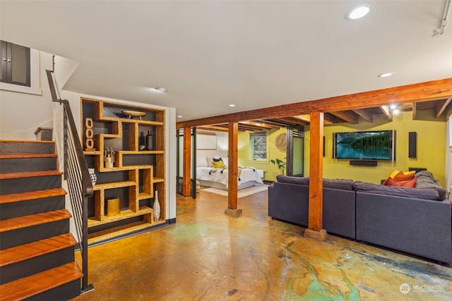 2033 11th Ave E, Seattle, WA 98102 - living area with stairs, concrete flooring, and recessed lighting