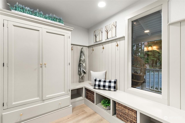 mudroom featuring light hardwood / wood-style flooring