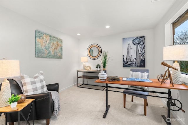 view of carpeted home office