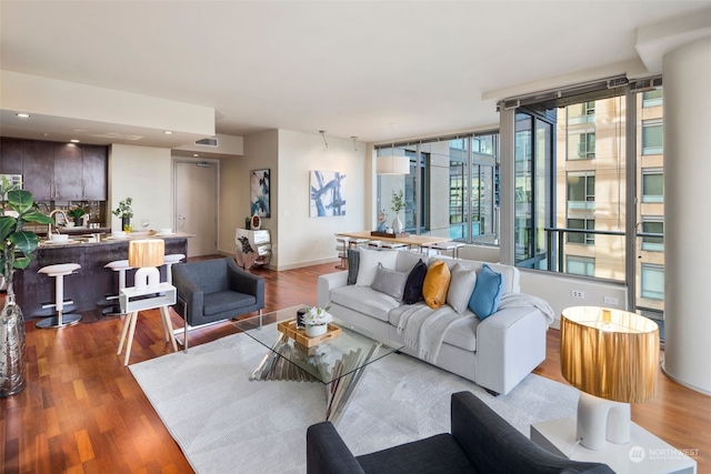 living room with hardwood / wood-style flooring