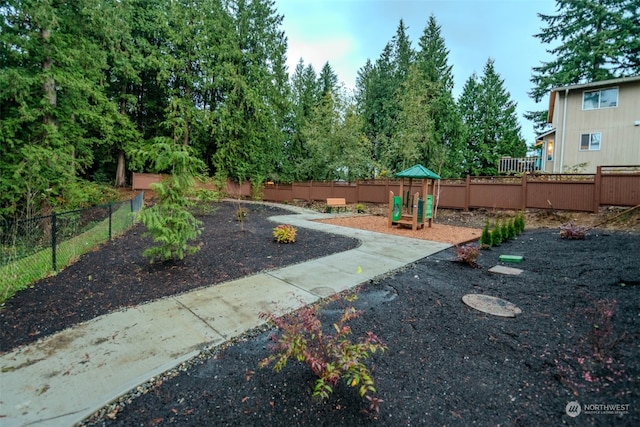 view of yard with a playground