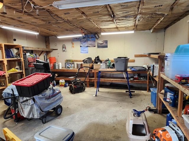 basement featuring a workshop area