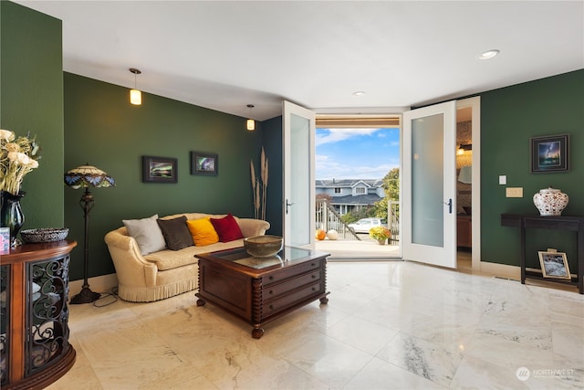 living room with a wall of windows