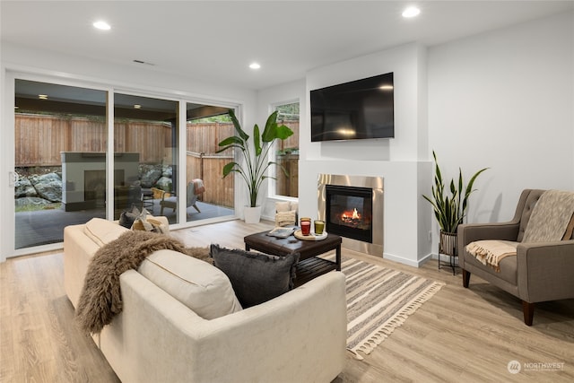 living room with light hardwood / wood-style floors