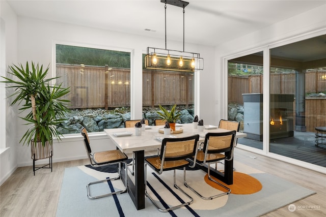 dining room with light wood-type flooring and a healthy amount of sunlight