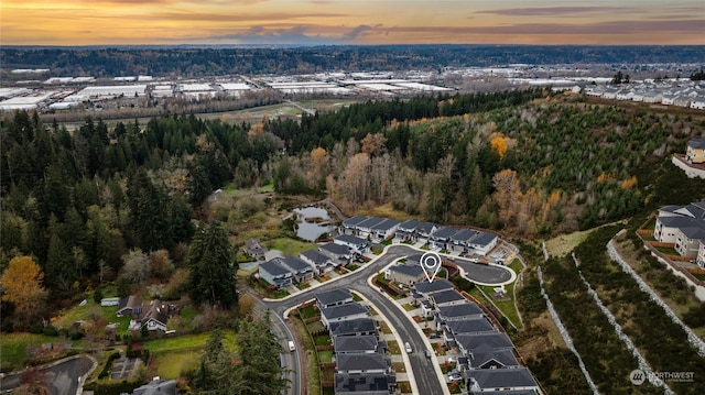 view of aerial view at dusk