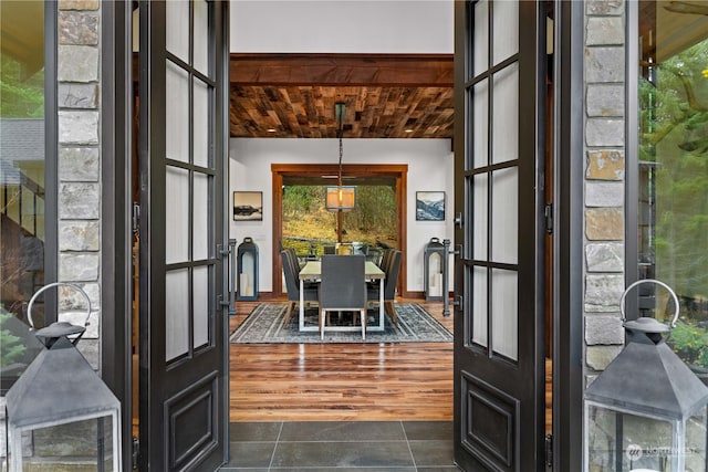 doorway to property featuring french doors