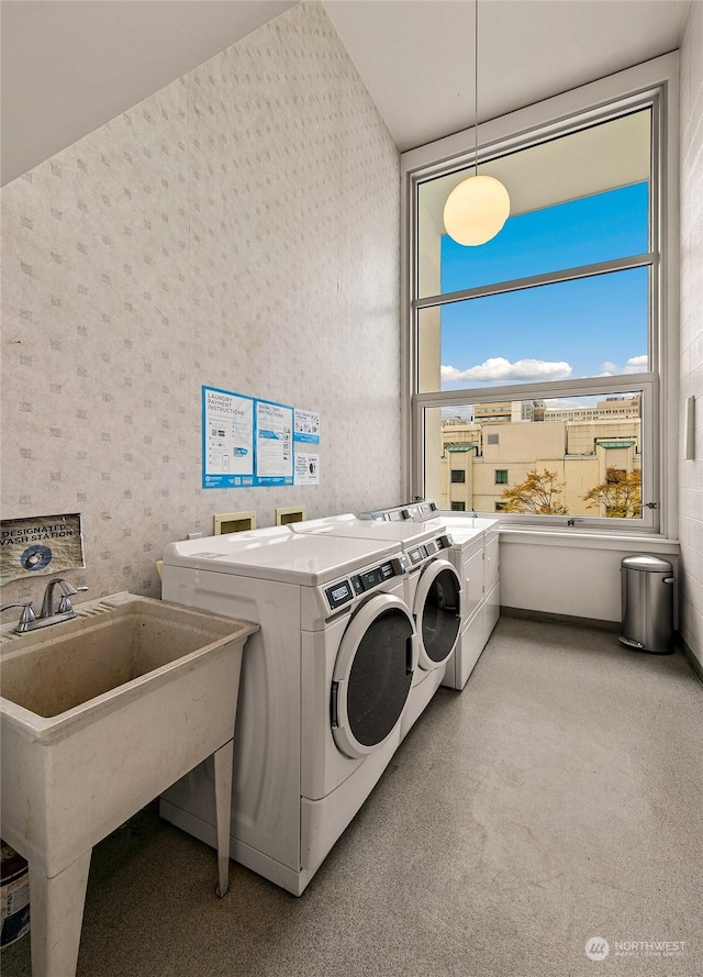 1000 Union St Unit 205, Seattle, WA 98101 - washroom featuring wallpapered walls and independent washer and dryer