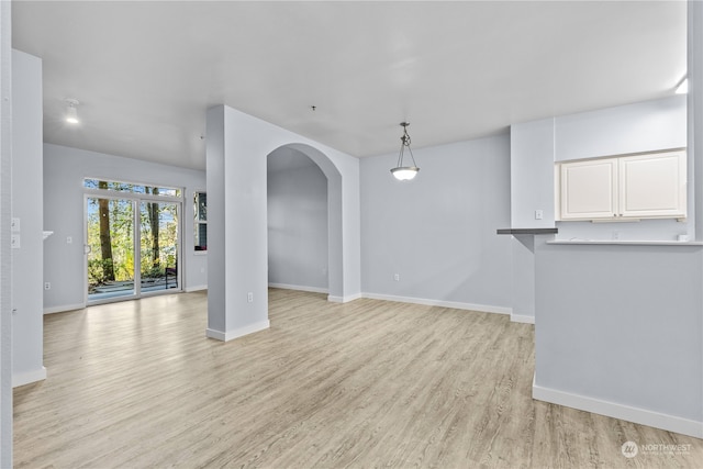 unfurnished living room with light wood-type flooring