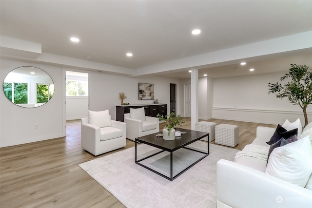 living room with light hardwood / wood-style flooring