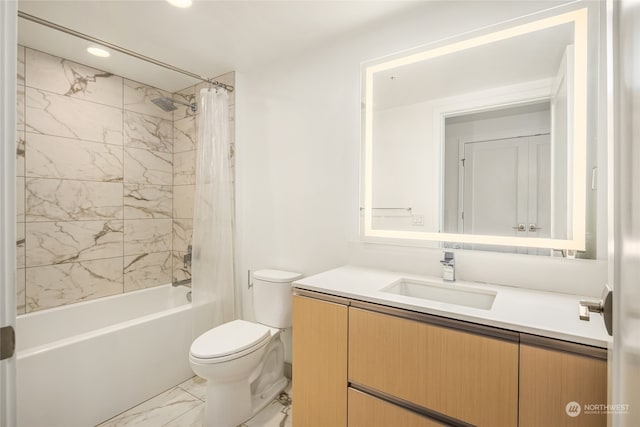 full bathroom featuring vanity, toilet, and shower / bathtub combination with curtain