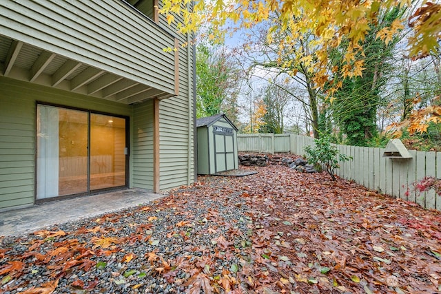 view of yard with a storage shed