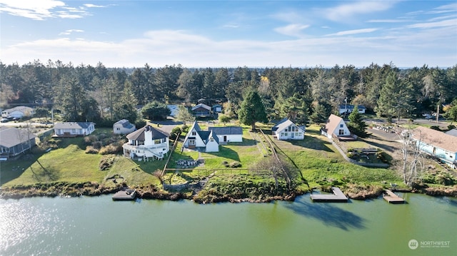 aerial view featuring a water view