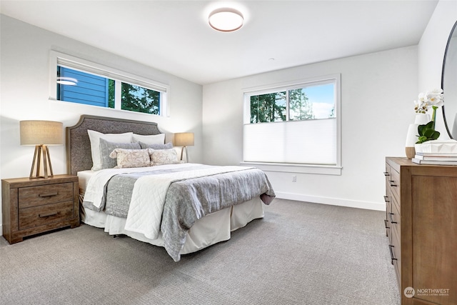 carpeted bedroom featuring multiple windows