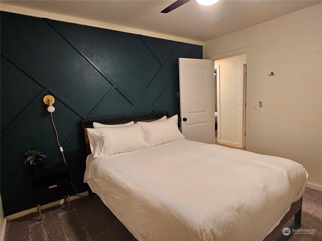 bedroom with carpet flooring and ceiling fan