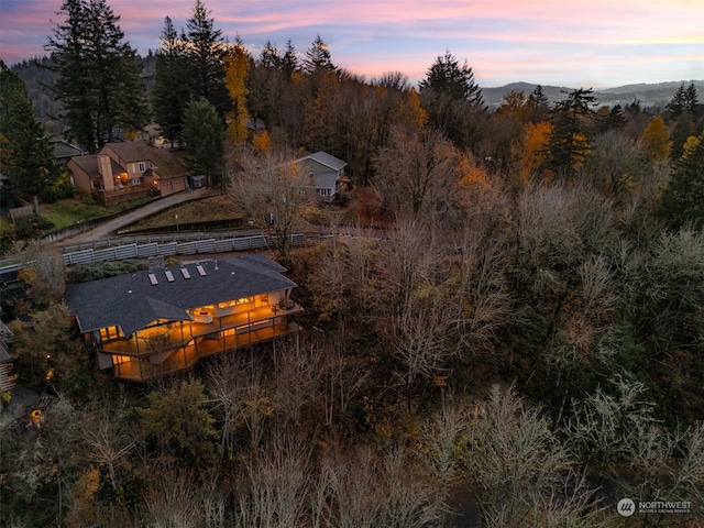 view of aerial view at dusk