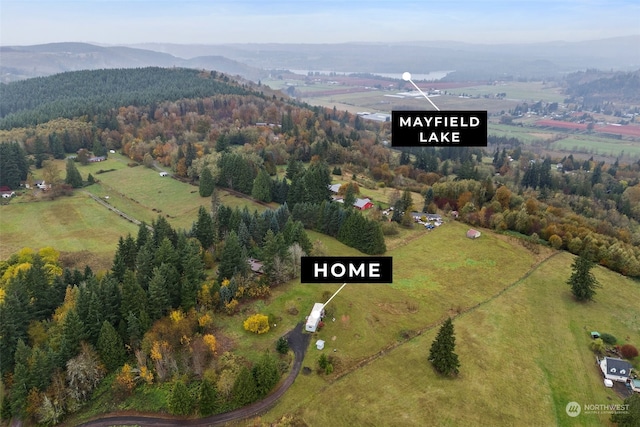 birds eye view of property with a mountain view