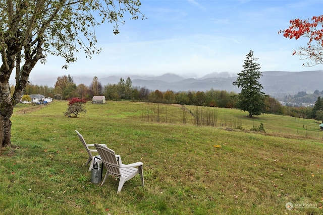 view of yard with a mountain view and a rural view