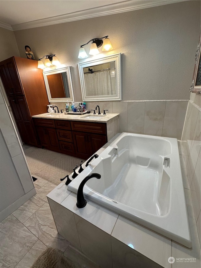 31305 SE 202nd Ave, Kent, WA 98042 - full bathroom with double vanity, ornamental molding, and a bath
