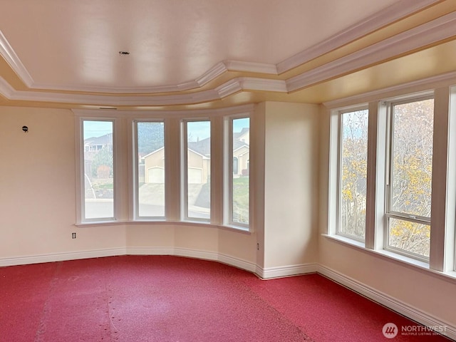 unfurnished room with ornamental molding and a healthy amount of sunlight