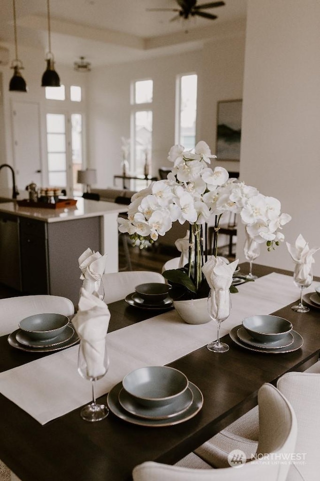 dining space with ceiling fan