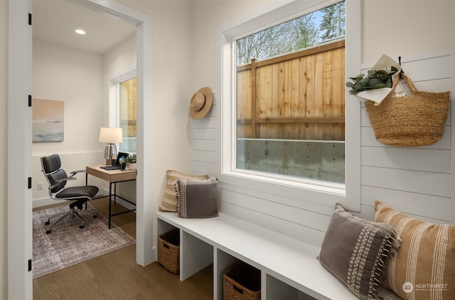 mudroom with hardwood / wood-style floors