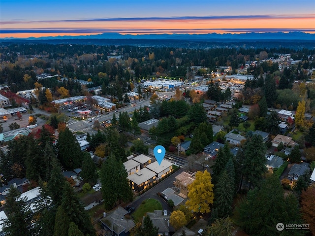 view of aerial view at dusk