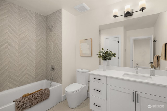 full bathroom featuring tile patterned flooring, vanity, toilet, and shower / bath combination