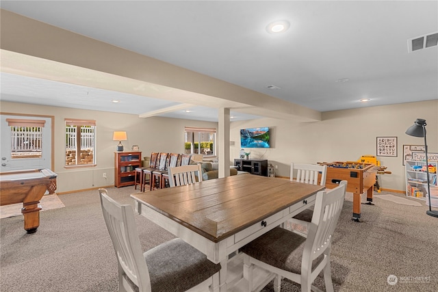 interior space featuring light colored carpet