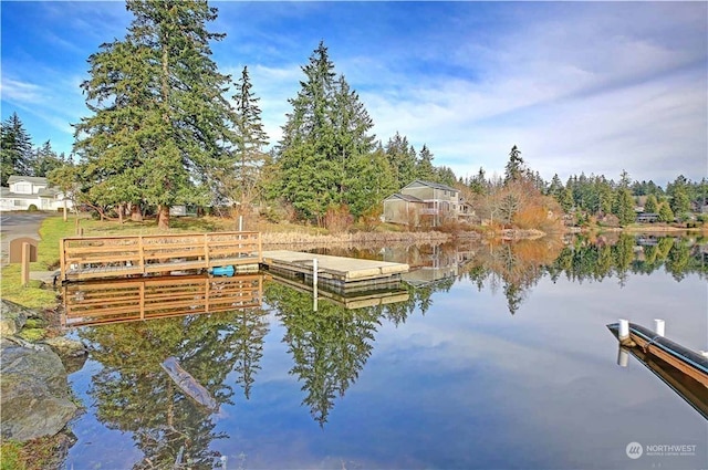 view of dock featuring a water view