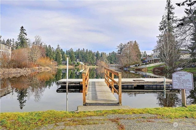 view of dock with a water view