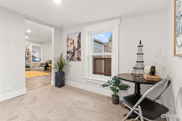 living area with carpet floors