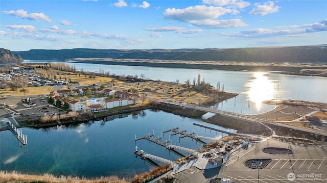 view of water feature with a boat dock