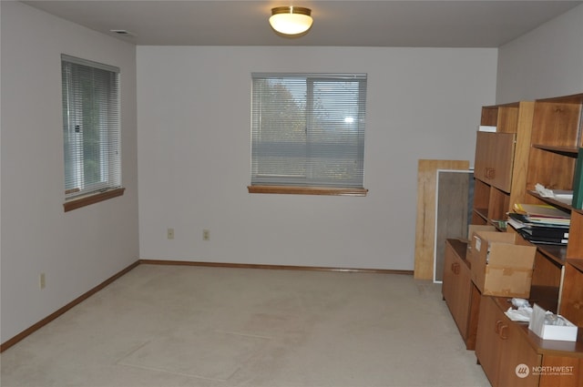 spare room featuring light carpet