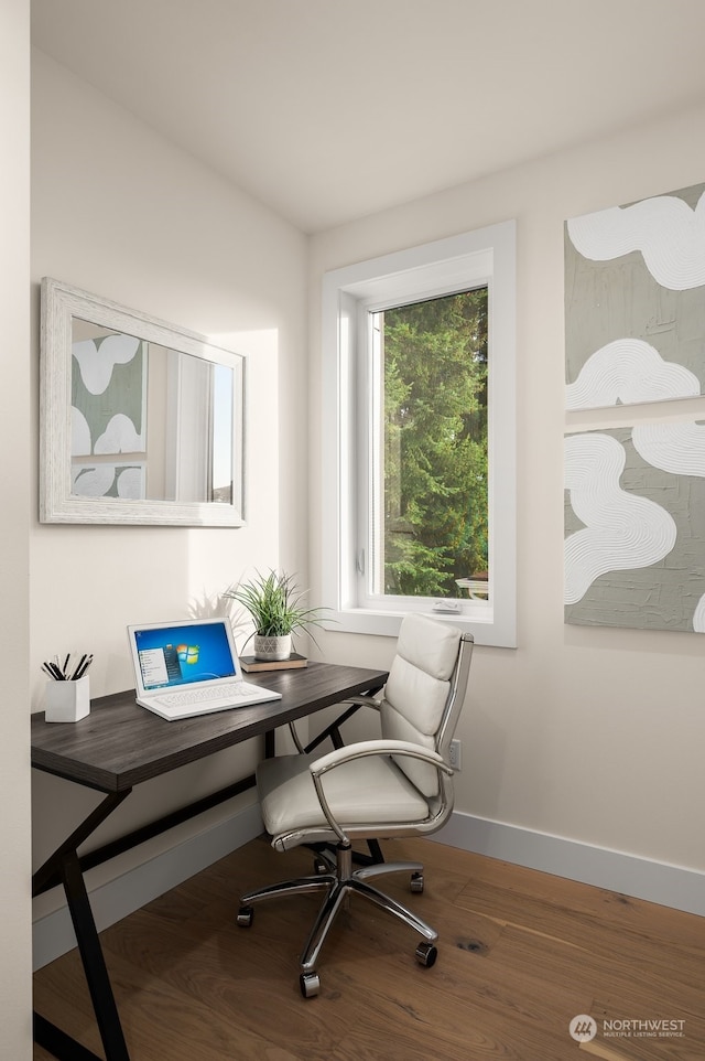 office space featuring hardwood / wood-style floors