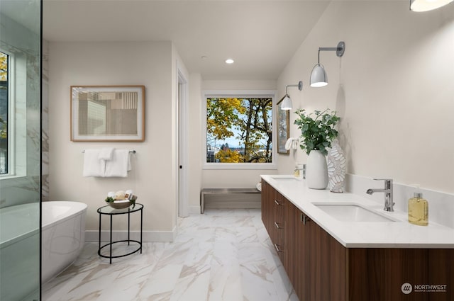 bathroom with vanity and a bathtub