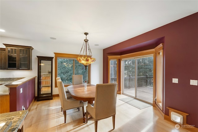 dining space featuring light hardwood / wood-style floors