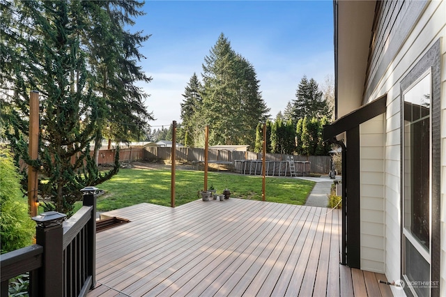 wooden terrace with a lawn