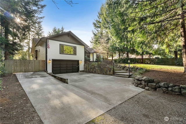 exterior space with a garage