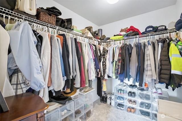 walk in closet with carpet flooring