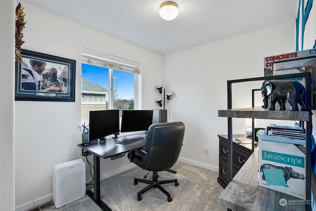 home office featuring light colored carpet