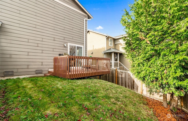 deck featuring a lawn