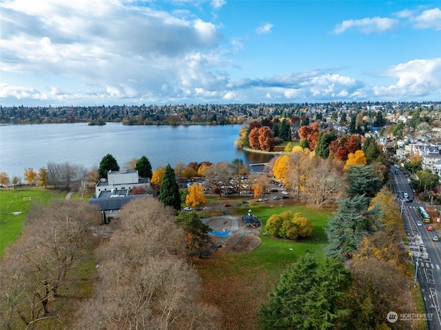 aerial view featuring a water view