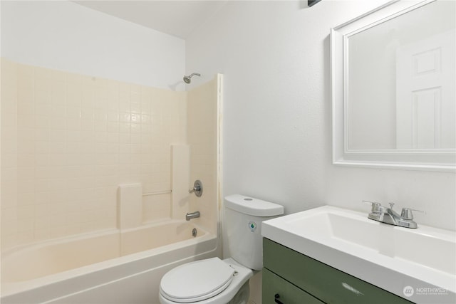 full bathroom with vanity,  shower combination, and toilet