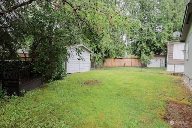 view of yard with a shed