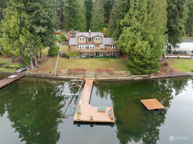 aerial view with a water view